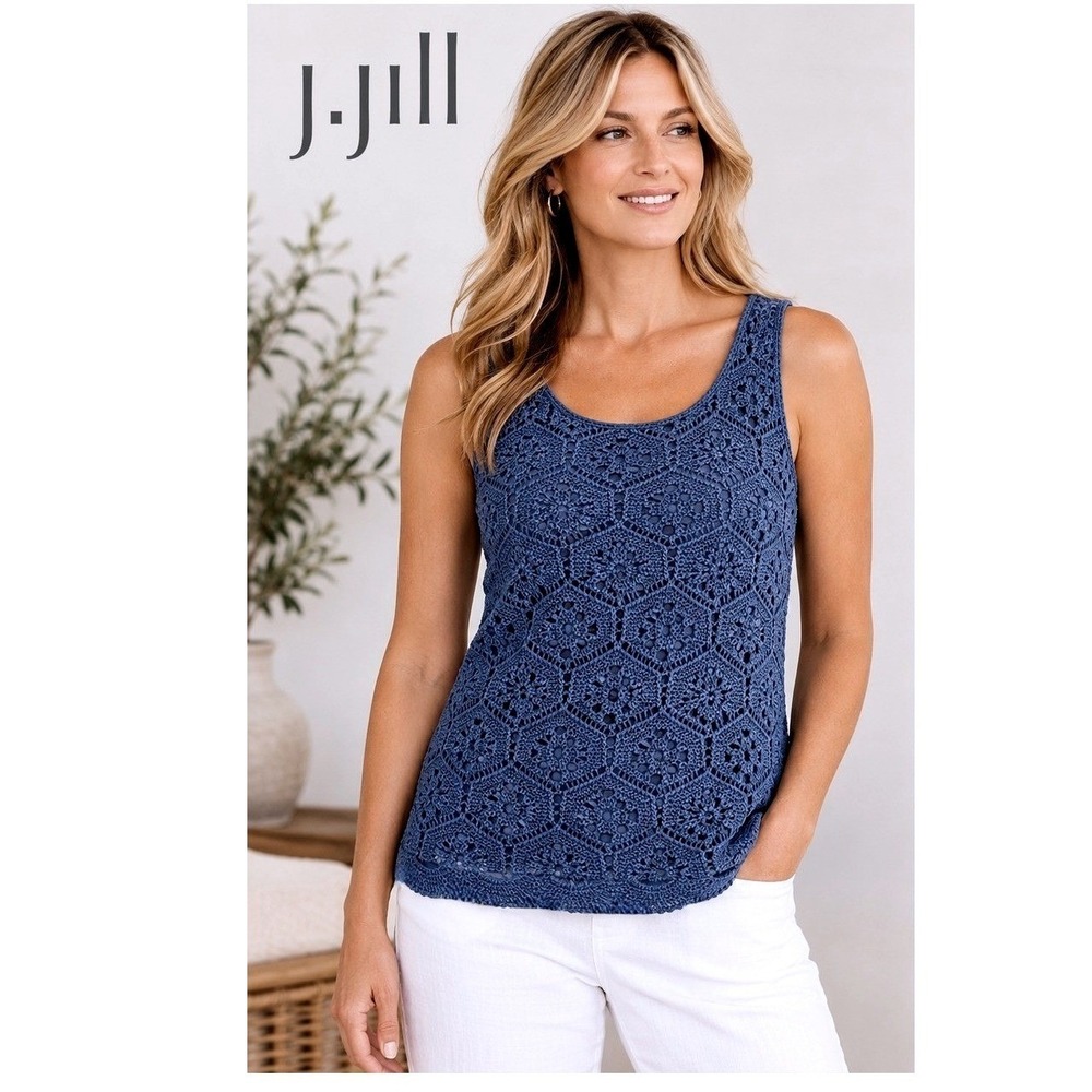 J.Jill NWT Blue Crochet Lace Lined Tank Top Small Cotton 325791